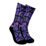Purple Stained Glass Mosaic Print Crew Socks