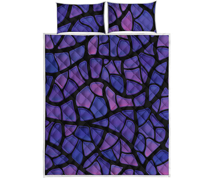 Purple Stained Glass Mosaic Print Quilt Bed Set
