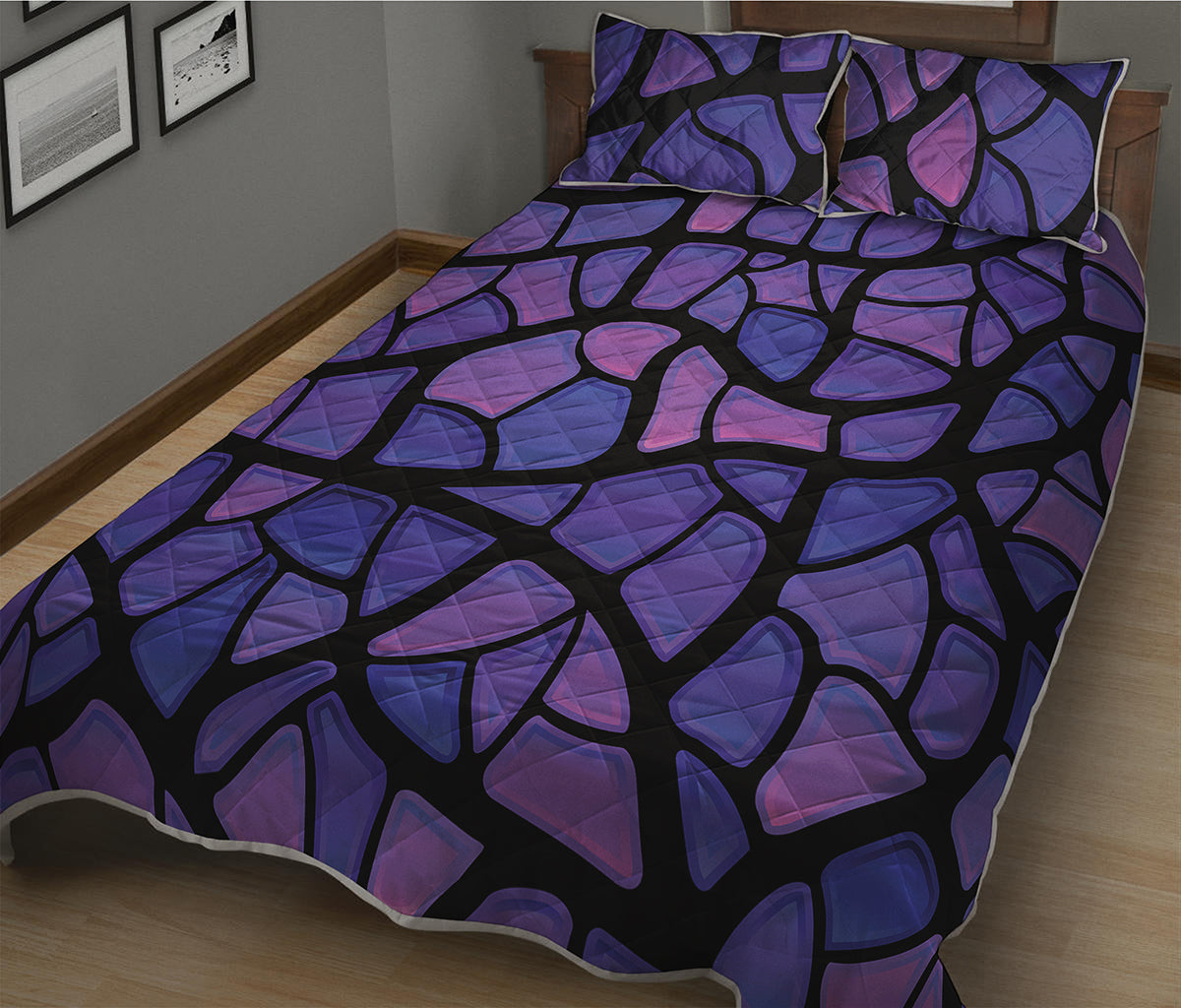 Purple Stained Glass Mosaic Print Quilt Bed Set