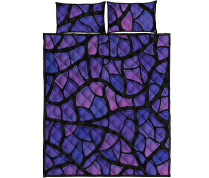 Purple Stained Glass Mosaic Print Quilt Bed Set