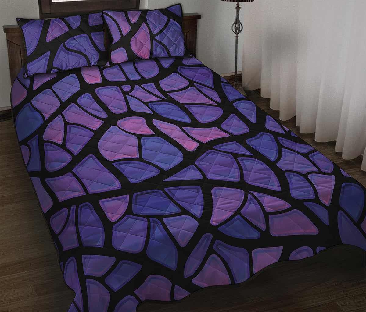Purple Stained Glass Mosaic Print Quilt Bed Set