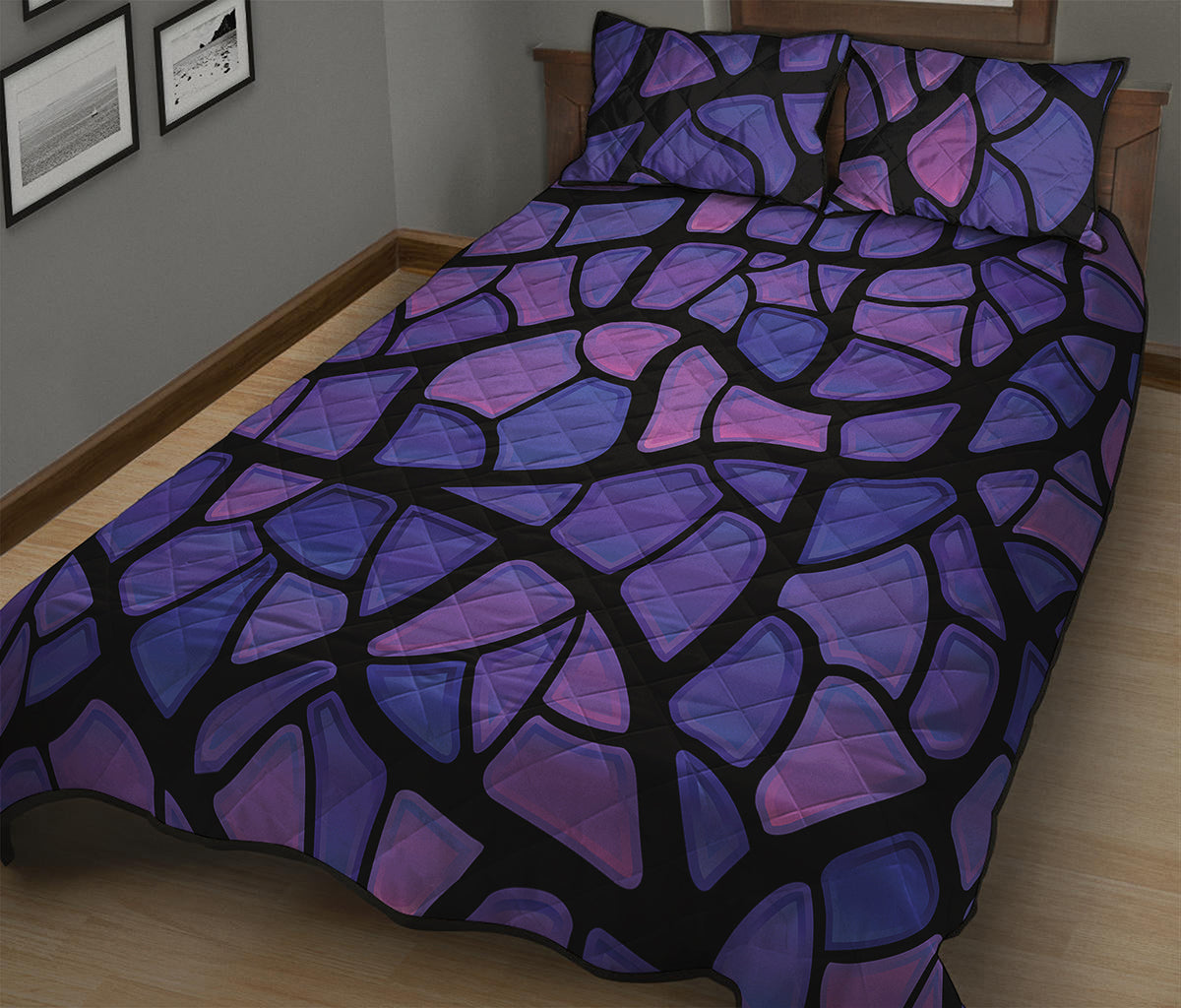 Purple Stained Glass Mosaic Print Quilt Bed Set