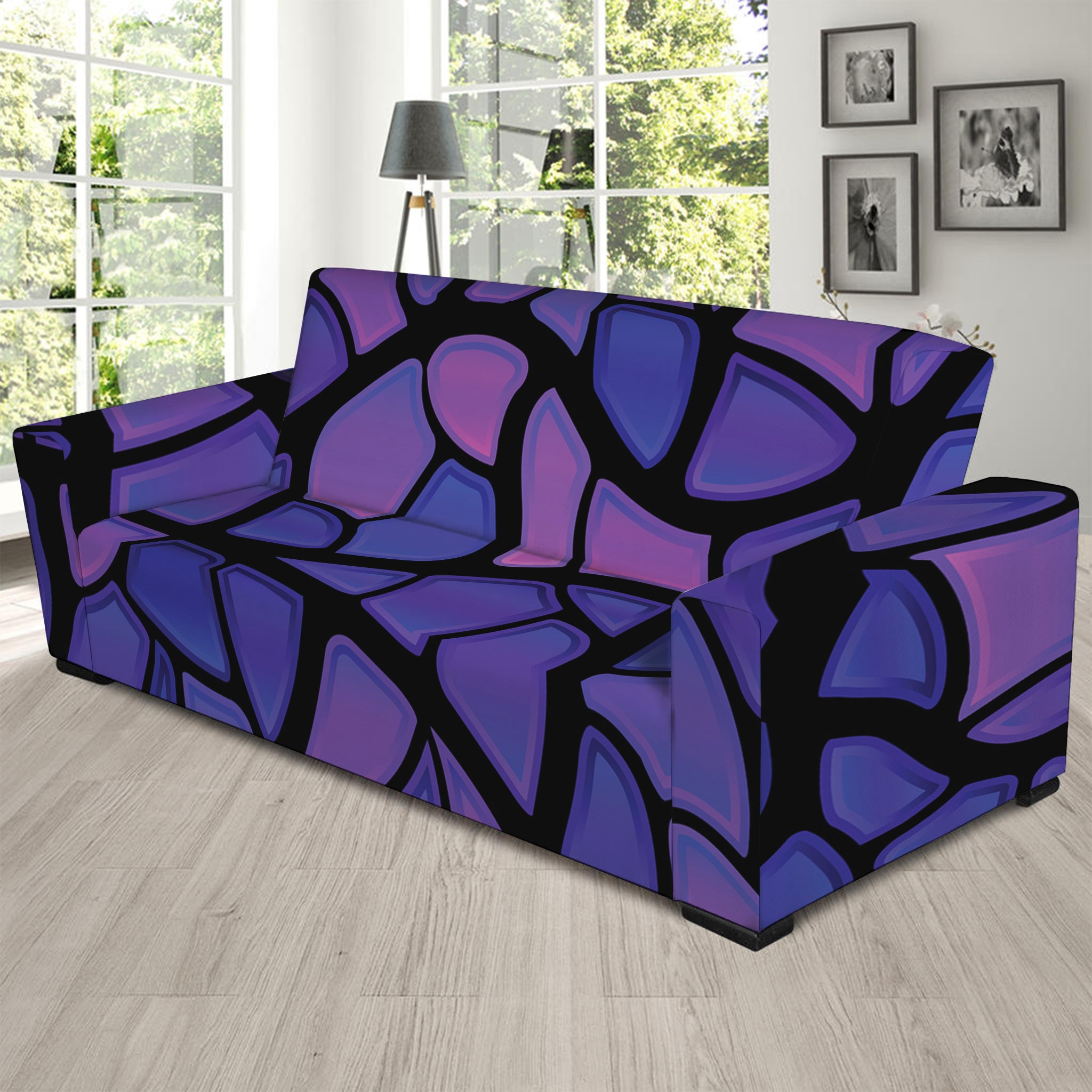 Purple Stained Glass Mosaic Print Sofa Slipcover