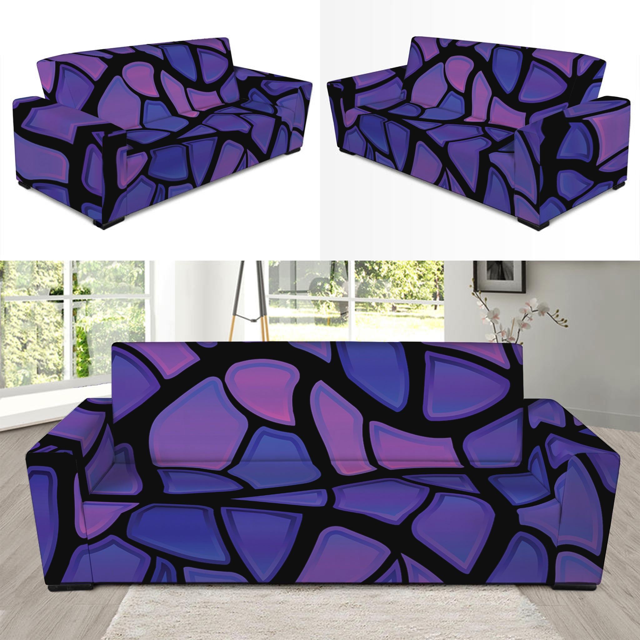 Purple Stained Glass Mosaic Print Sofa Slipcover