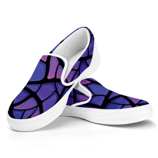 Purple Stained Glass Mosaic Print White Slip On Shoes