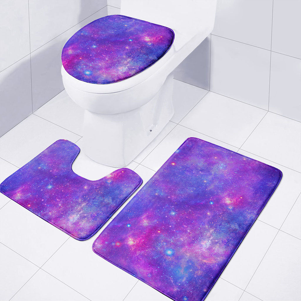 Purple Stardust Cloud Galaxy Space Print 3 Piece Bath Mat Set