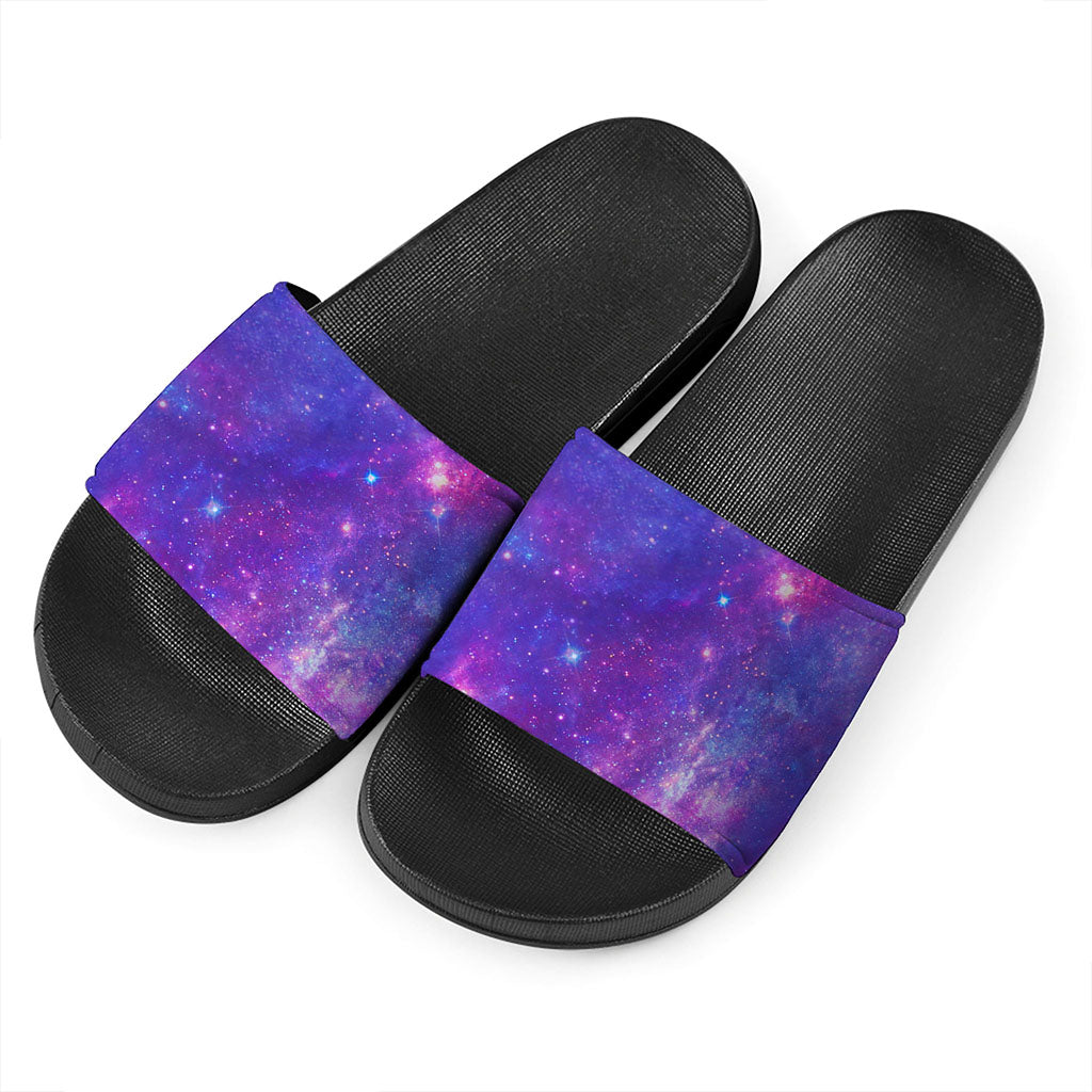 Purple Stardust Cloud Galaxy Space Print Black Slide Sandals