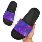 Purple Stardust Cloud Galaxy Space Print Black Slide Sandals