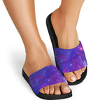 Purple Stardust Cloud Galaxy Space Print Black Slide Sandals