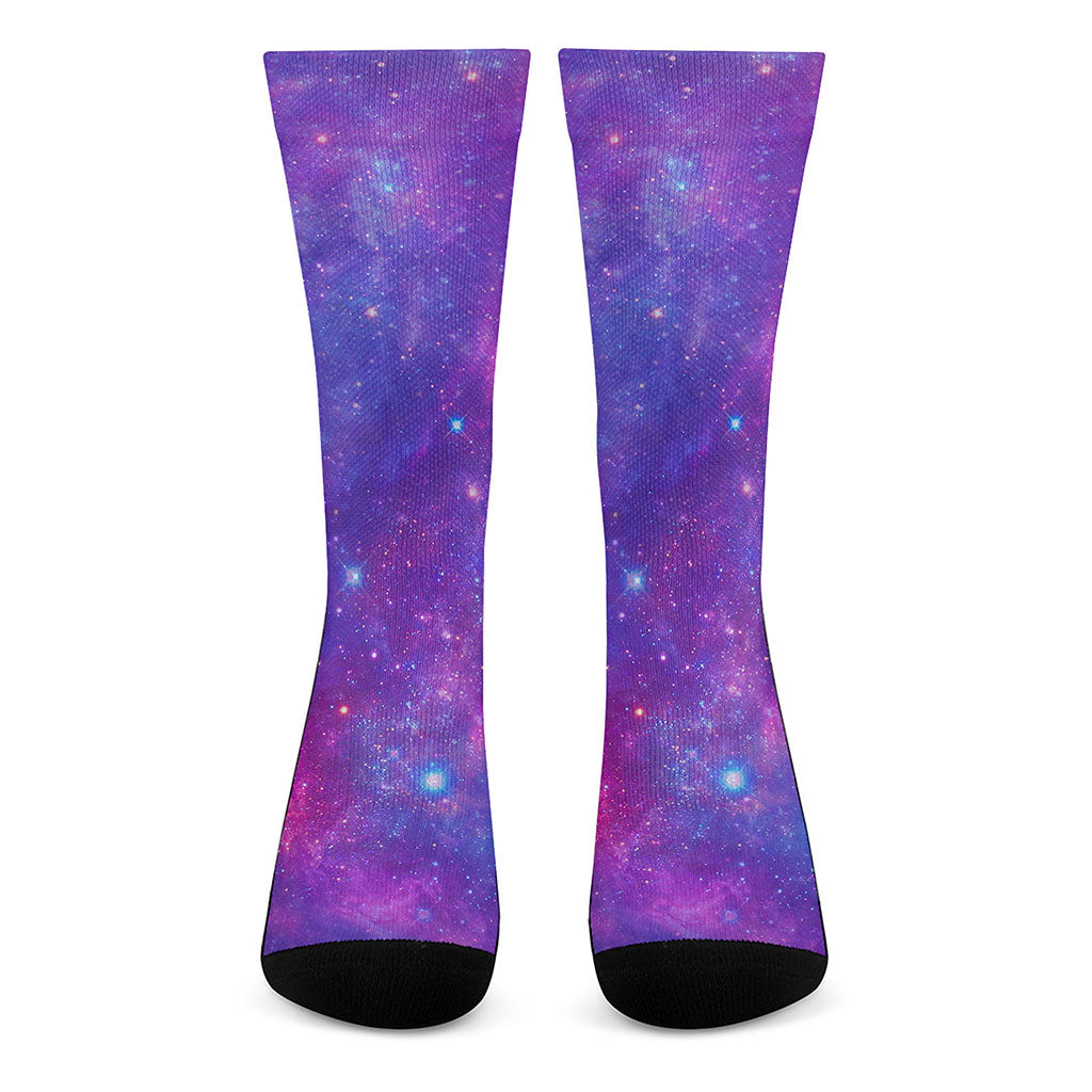 Purple Stardust Cloud Galaxy Space Print Crew Socks