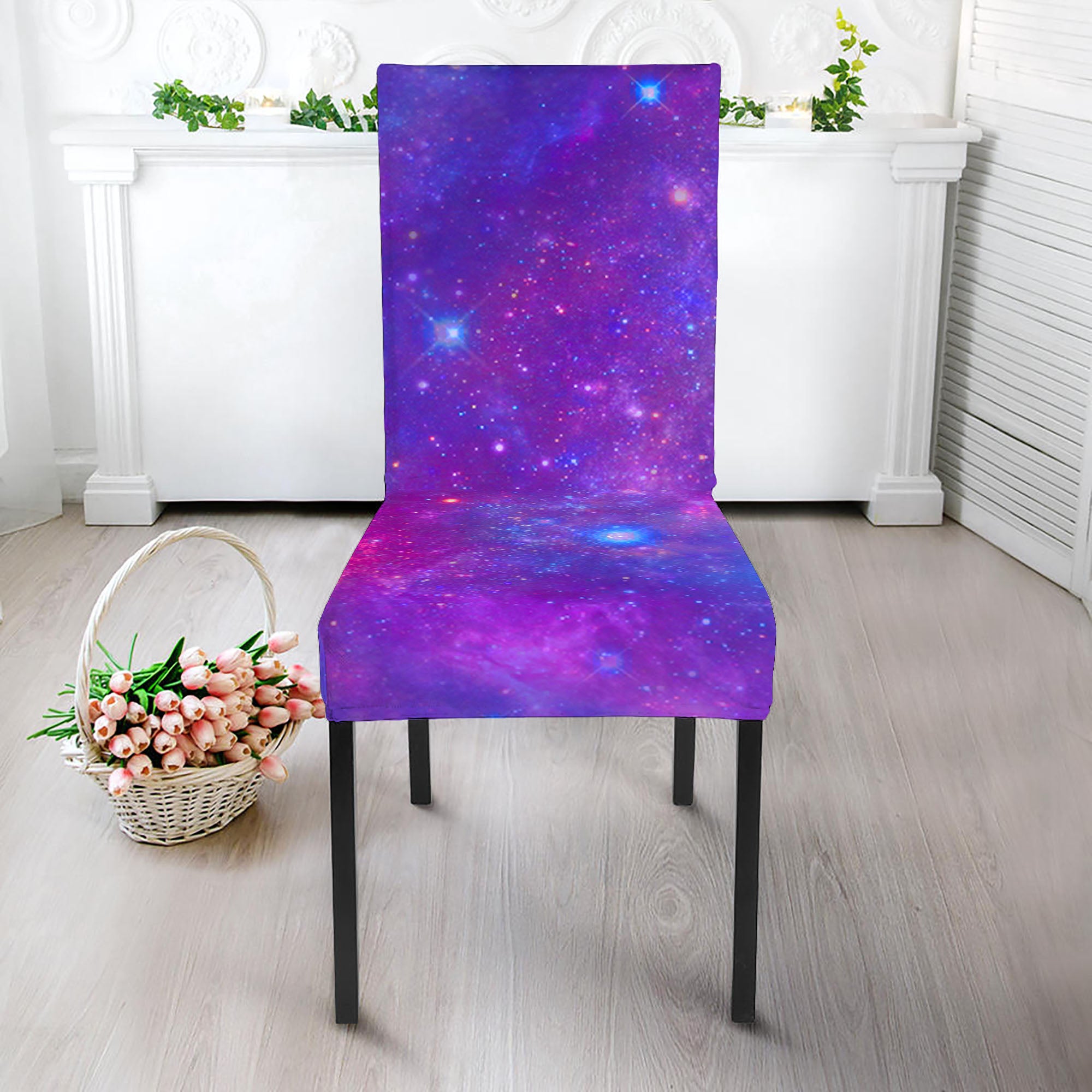 Purple Stardust Cloud Galaxy Space Print Dining Chair Slipcover