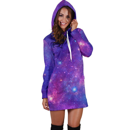 Purple Stardust Cloud Galaxy Space Print Hoodie Dress GearFrost