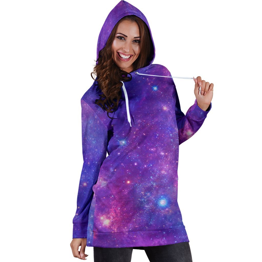 Purple Stardust Cloud Galaxy Space Print Hoodie Dress GearFrost