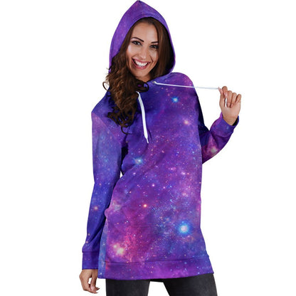 Purple Stardust Cloud Galaxy Space Print Hoodie Dress GearFrost