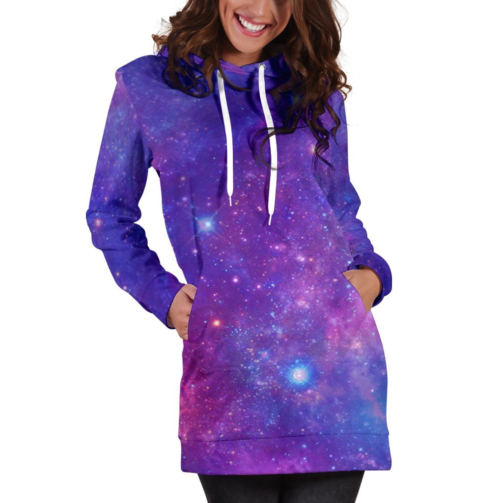 Purple Stardust Cloud Galaxy Space Print Hoodie Dress GearFrost