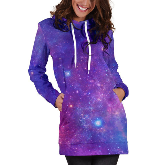 Purple Stardust Cloud Galaxy Space Print Hoodie Dress GearFrost