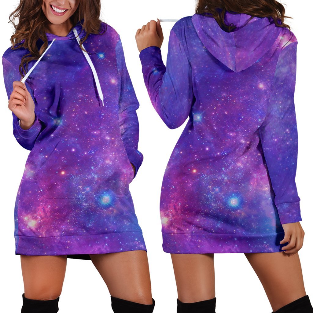 Purple Stardust Cloud Galaxy Space Print Hoodie Dress GearFrost