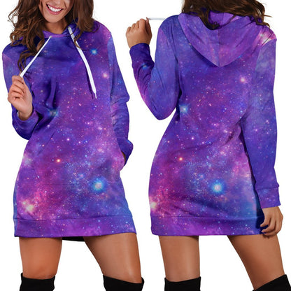 Purple Stardust Cloud Galaxy Space Print Hoodie Dress GearFrost