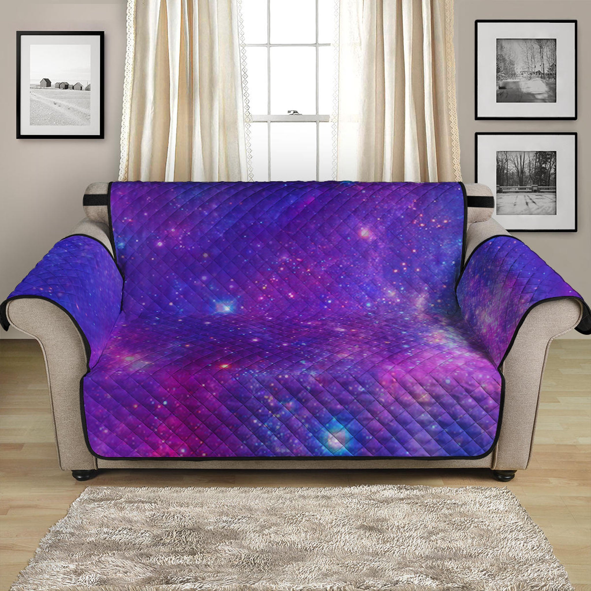 Purple Stardust Cloud Galaxy Space Print Loveseat Protector