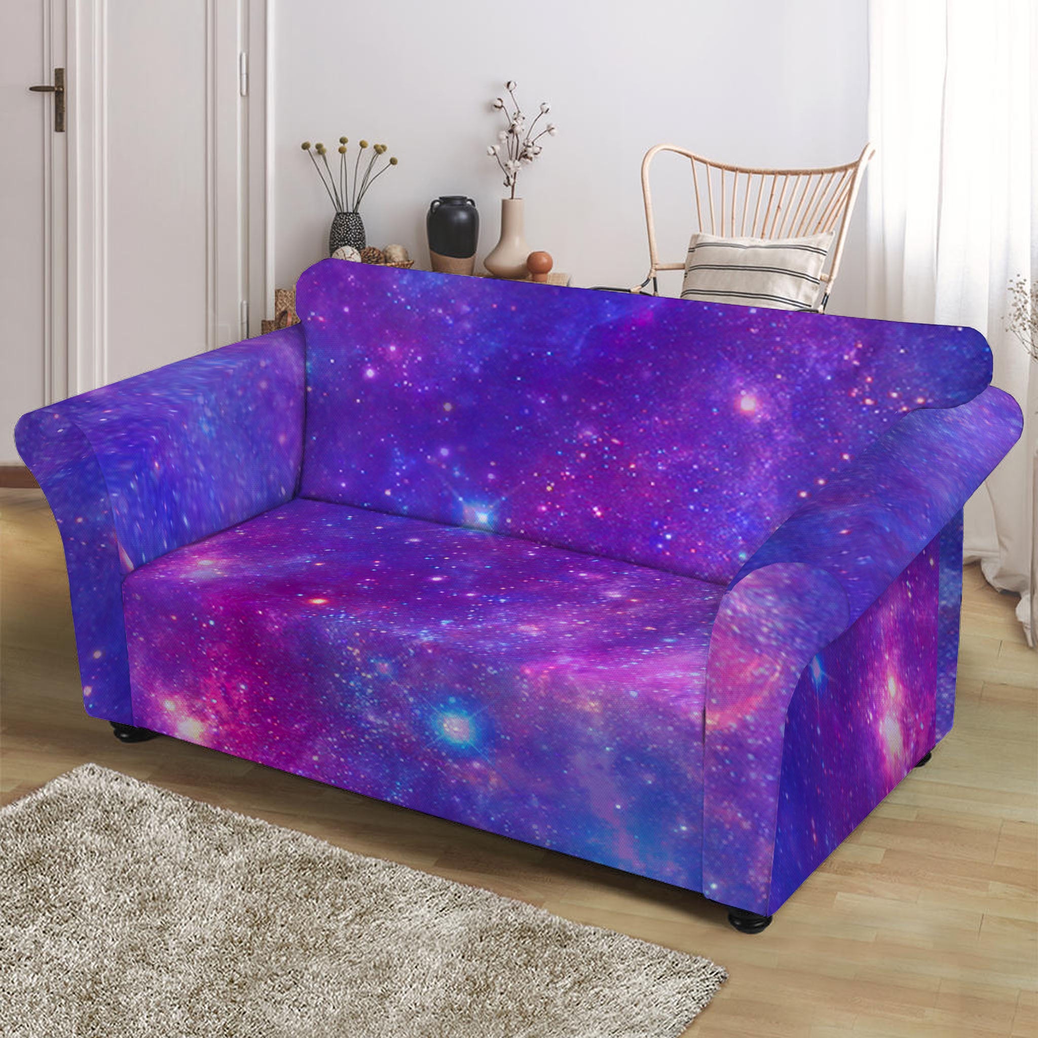 Purple Stardust Cloud Galaxy Space Print Loveseat Slipcover