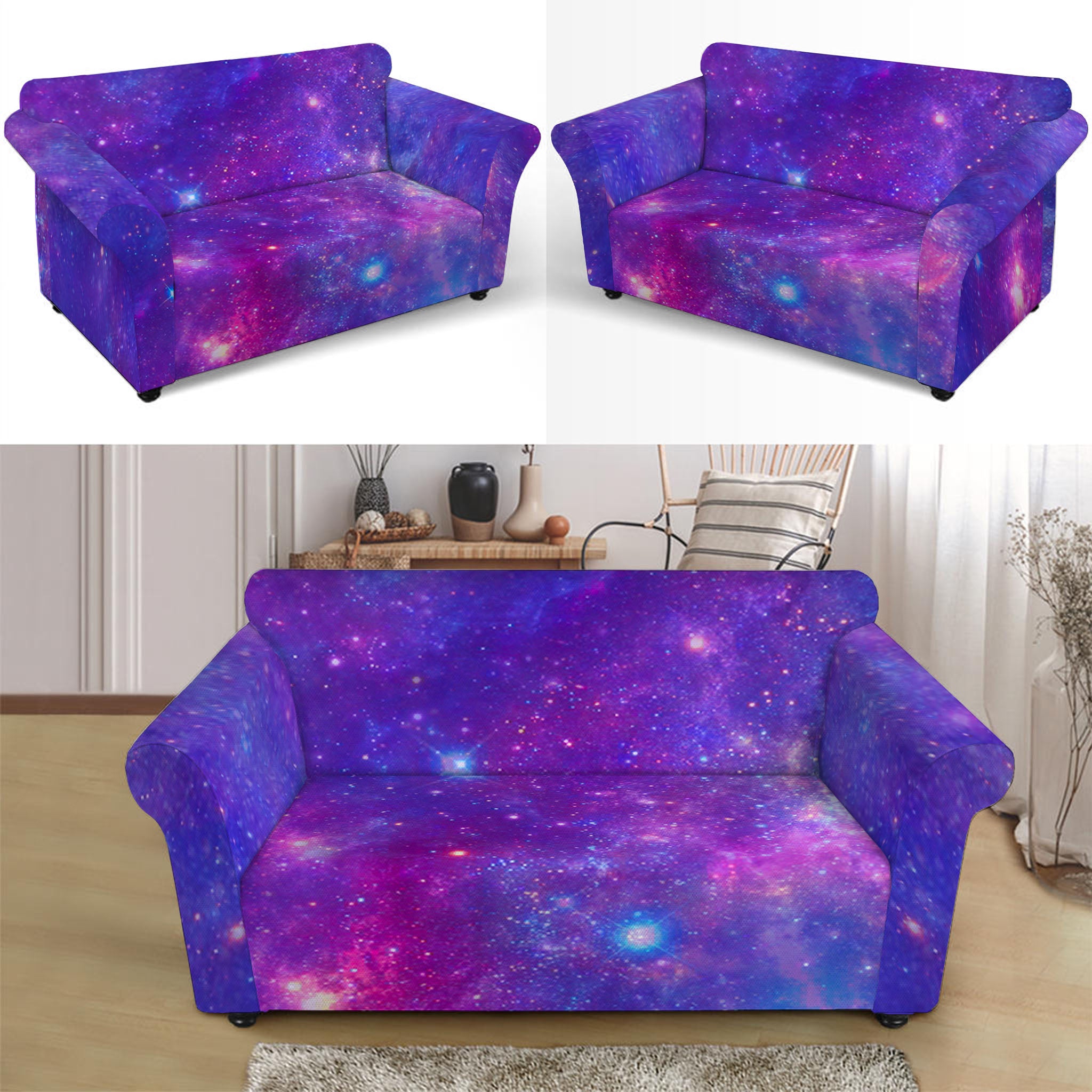 Purple Stardust Cloud Galaxy Space Print Loveseat Slipcover