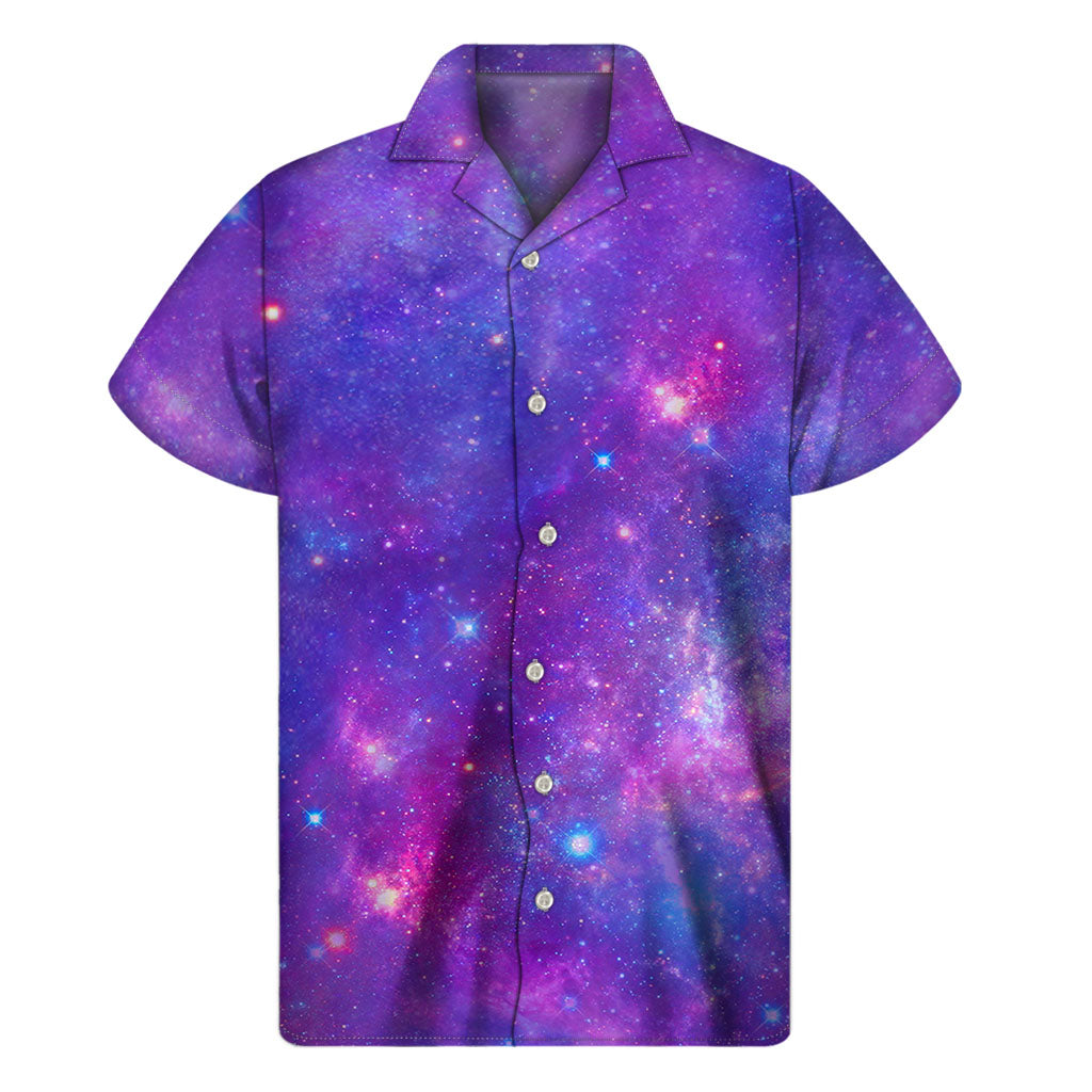 Purple Stardust Cloud Galaxy Space Print Men's Short Sleeve Shirt