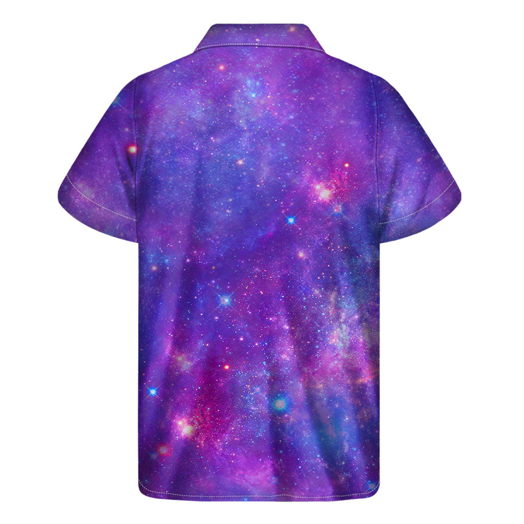 Purple Stardust Cloud Galaxy Space Print Men's Short Sleeve Shirt