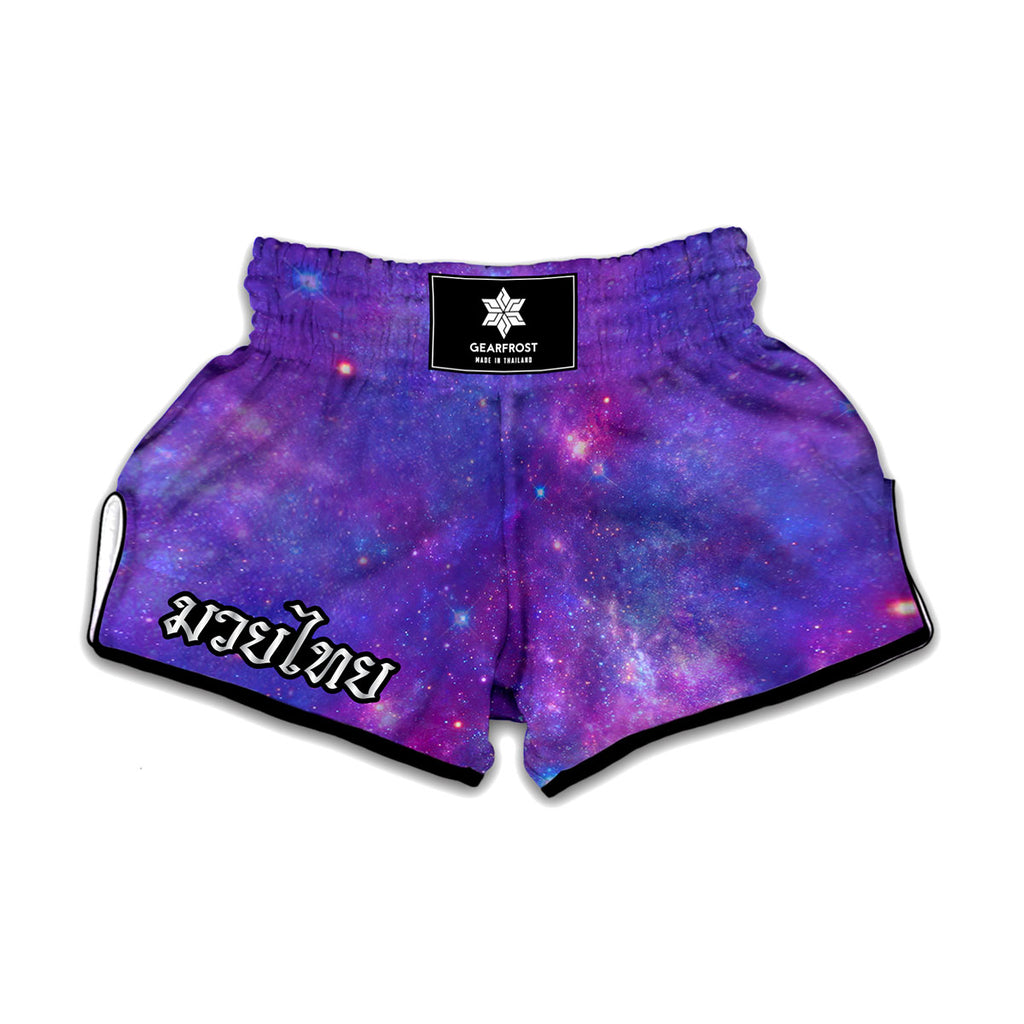 Purple Stardust Cloud Galaxy Space Print Muay Thai Boxing Shorts
