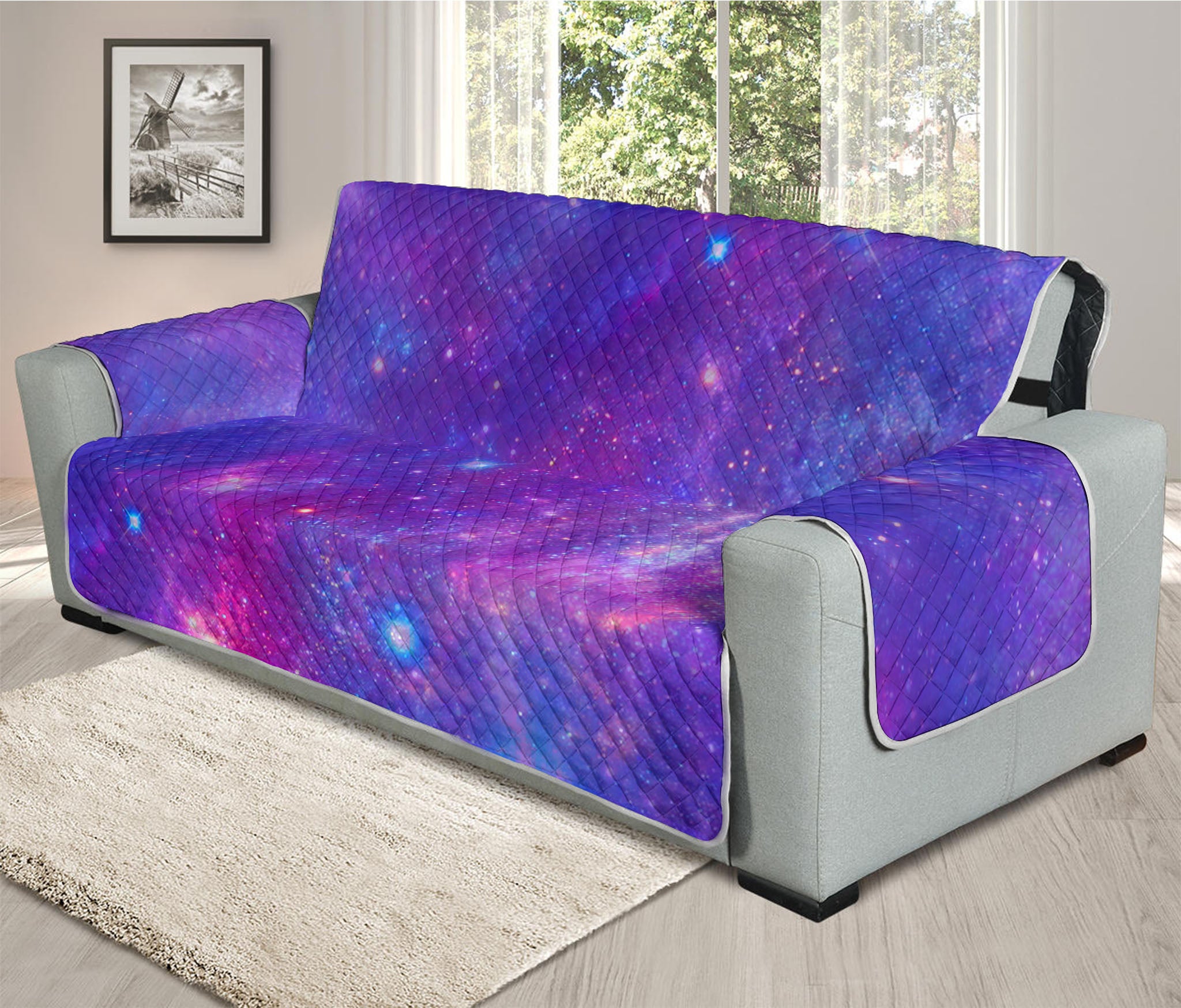 Purple Stardust Cloud Galaxy Space Print Oversized Sofa Protector