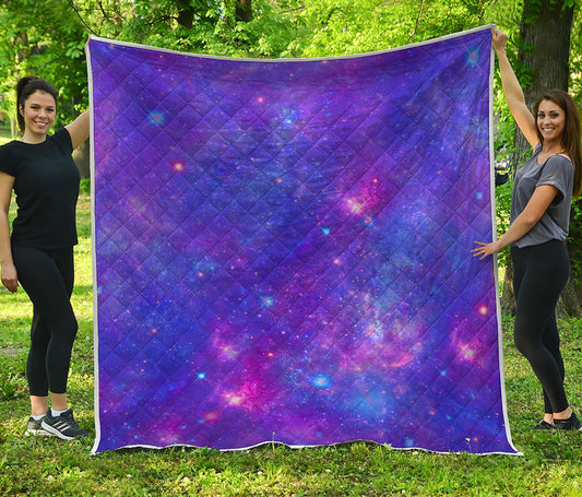 Purple Stardust Cloud Galaxy Space Print Quilt