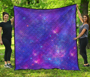 Purple Stardust Cloud Galaxy Space Print Quilt