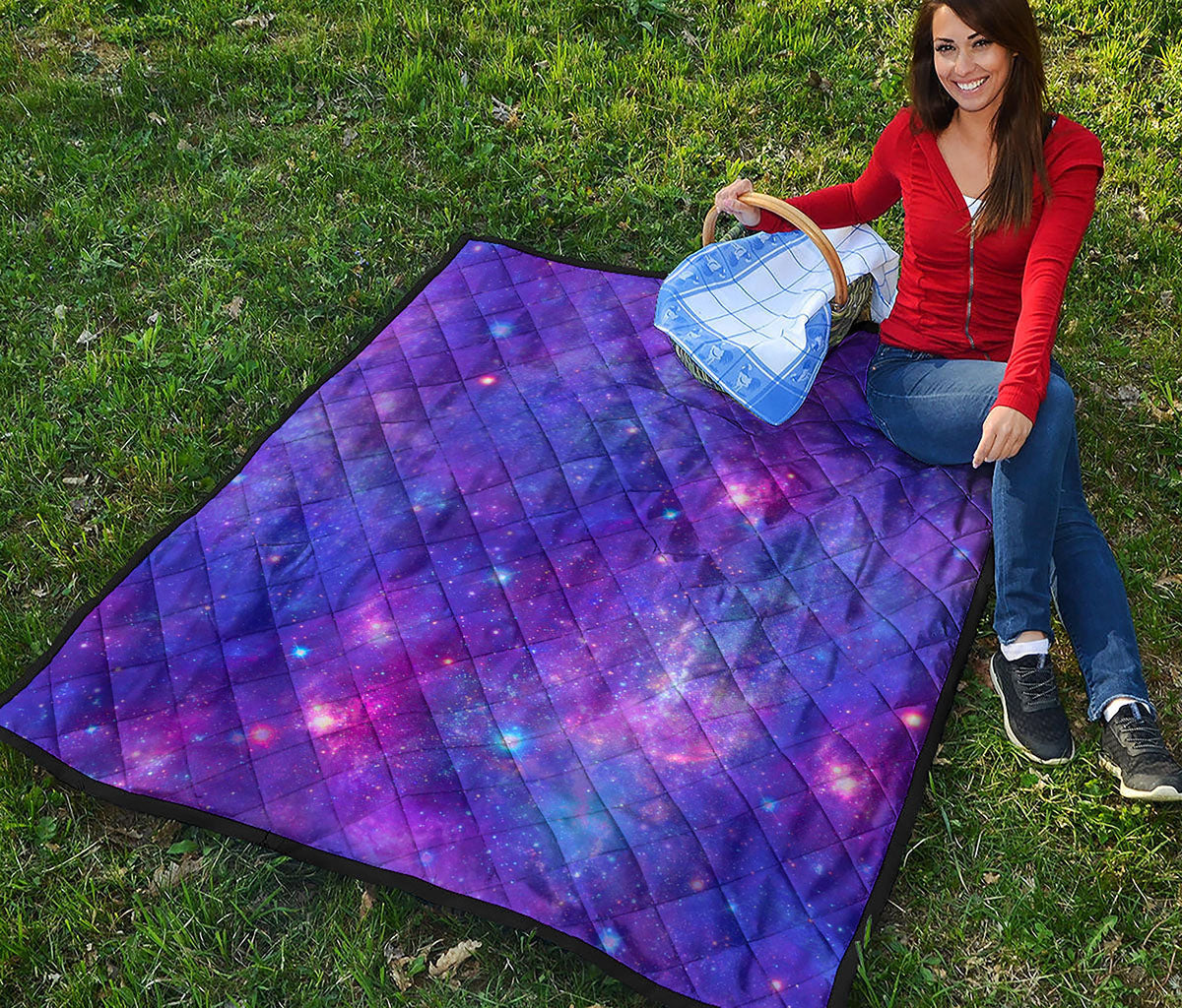 Purple Stardust Cloud Galaxy Space Print Quilt