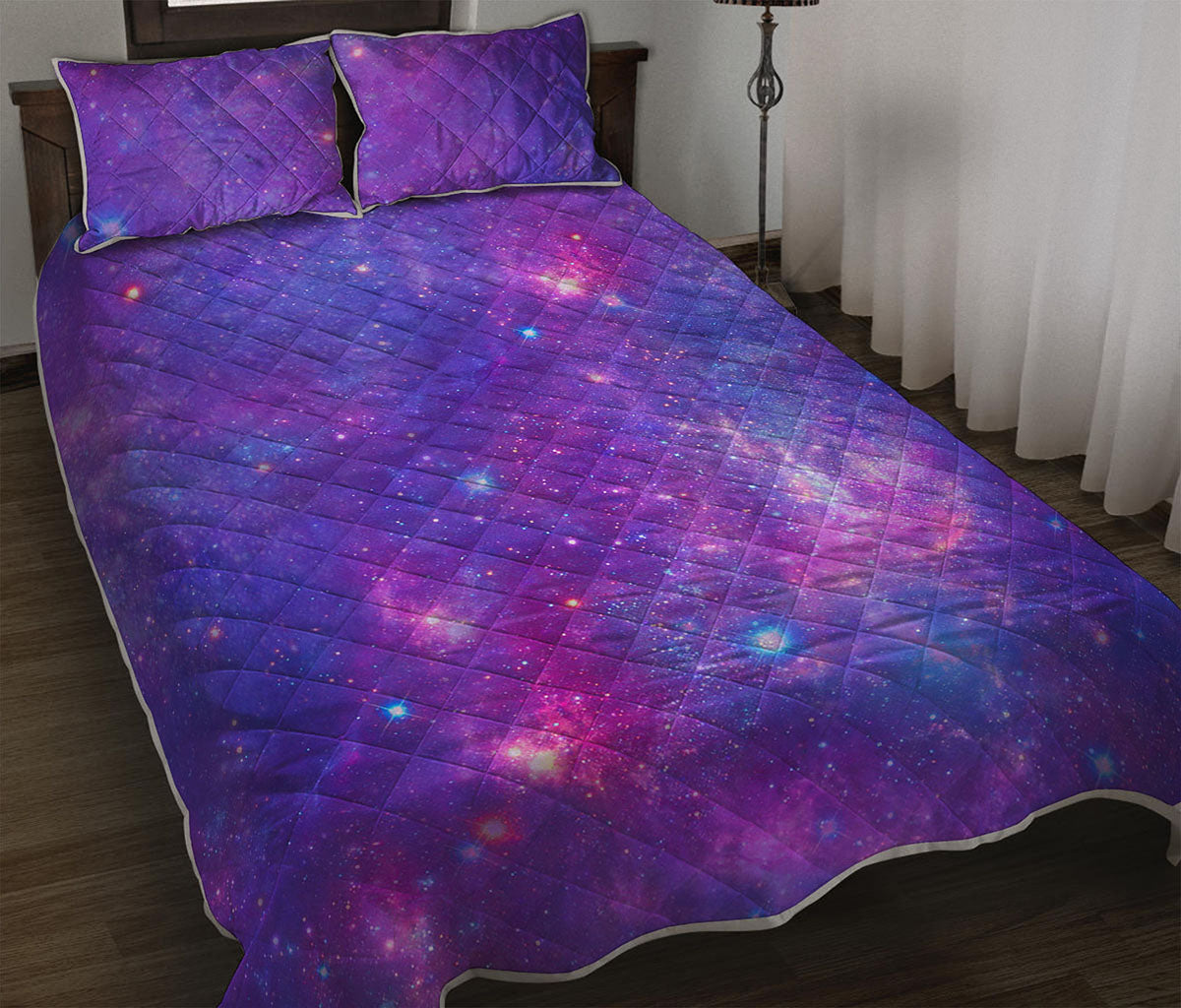 Purple Stardust Cloud Galaxy Space Print Quilt Bed Set