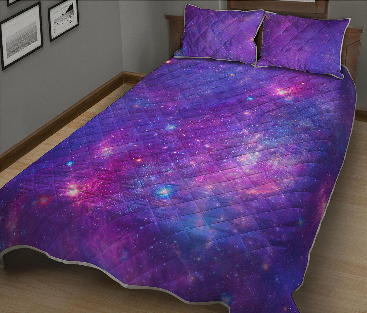 Purple Stardust Cloud Galaxy Space Print Quilt Bed Set