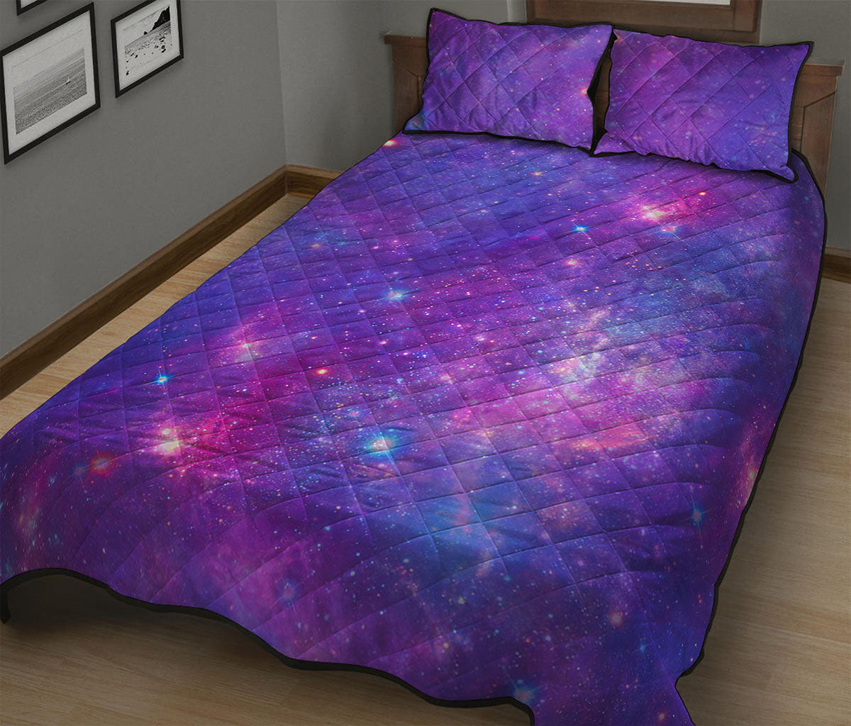 Purple Stardust Cloud Galaxy Space Print Quilt Bed Set