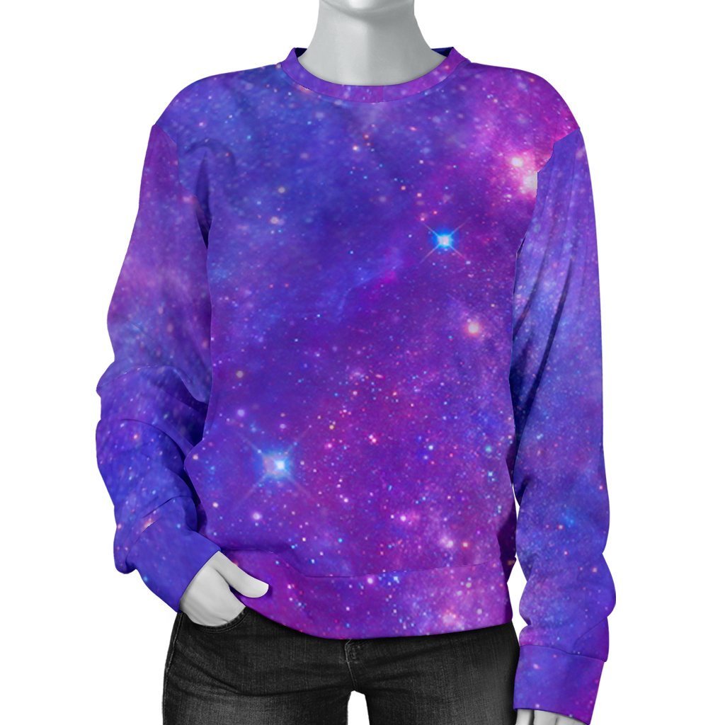 Purple Stardust Cloud Galaxy Space Print Women's Crewneck Sweatshirt GearFrost