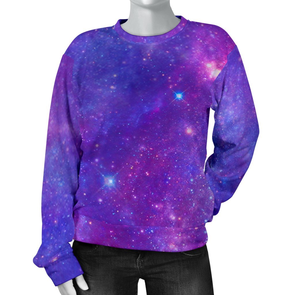 Purple Stardust Cloud Galaxy Space Print Women's Crewneck Sweatshirt GearFrost