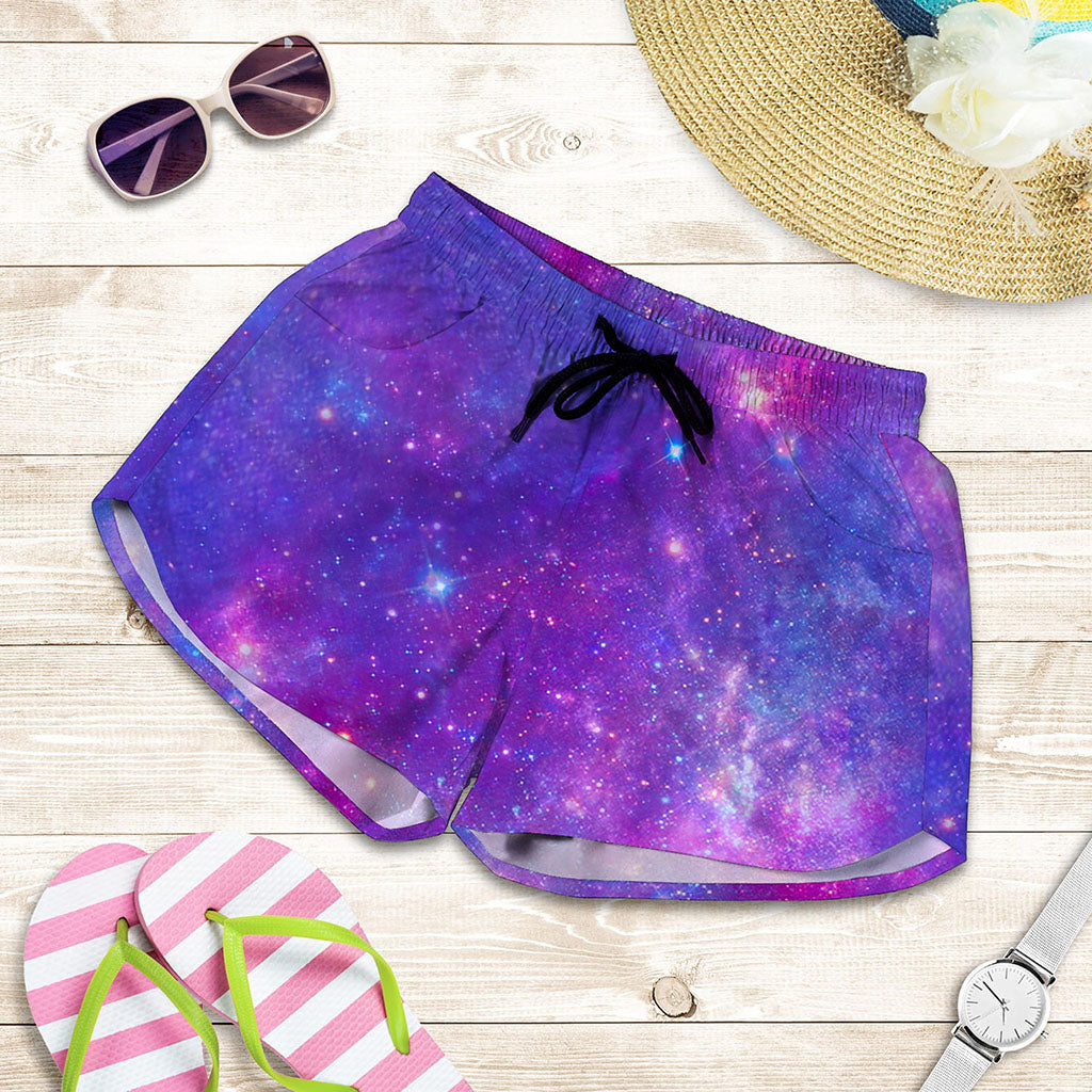 Purple Stardust Cloud Galaxy Space Print Women's Shorts