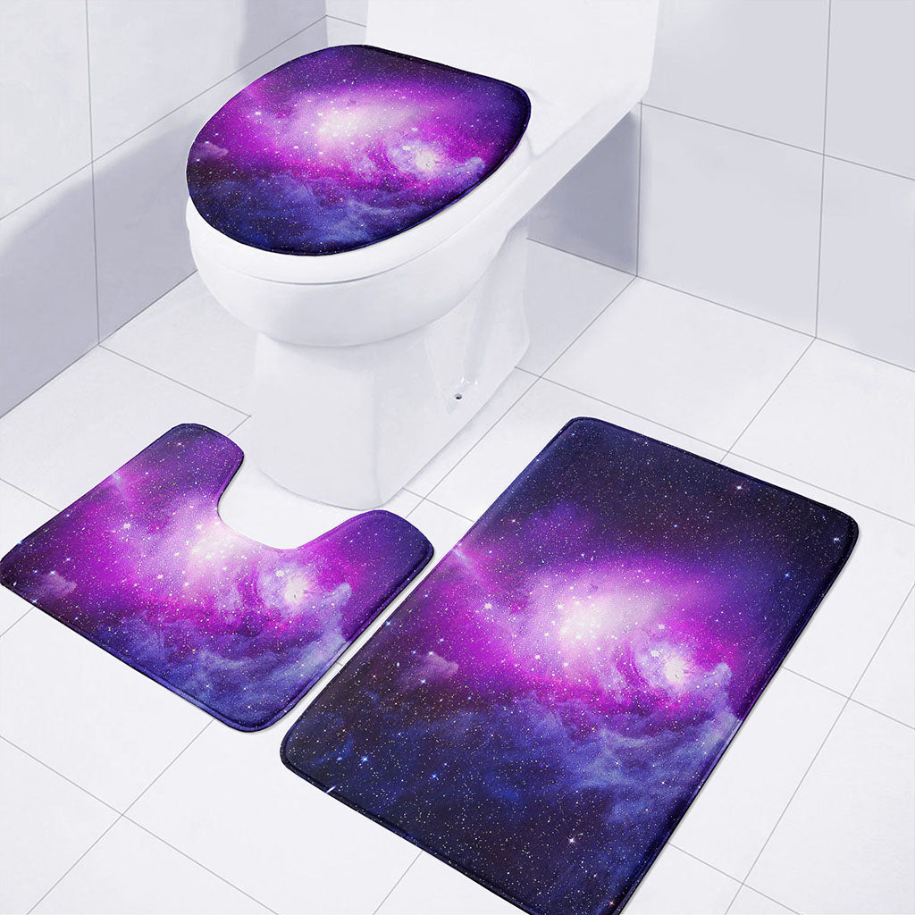 Purple Starfield Galaxy Space Print 3 Piece Bath Mat Set