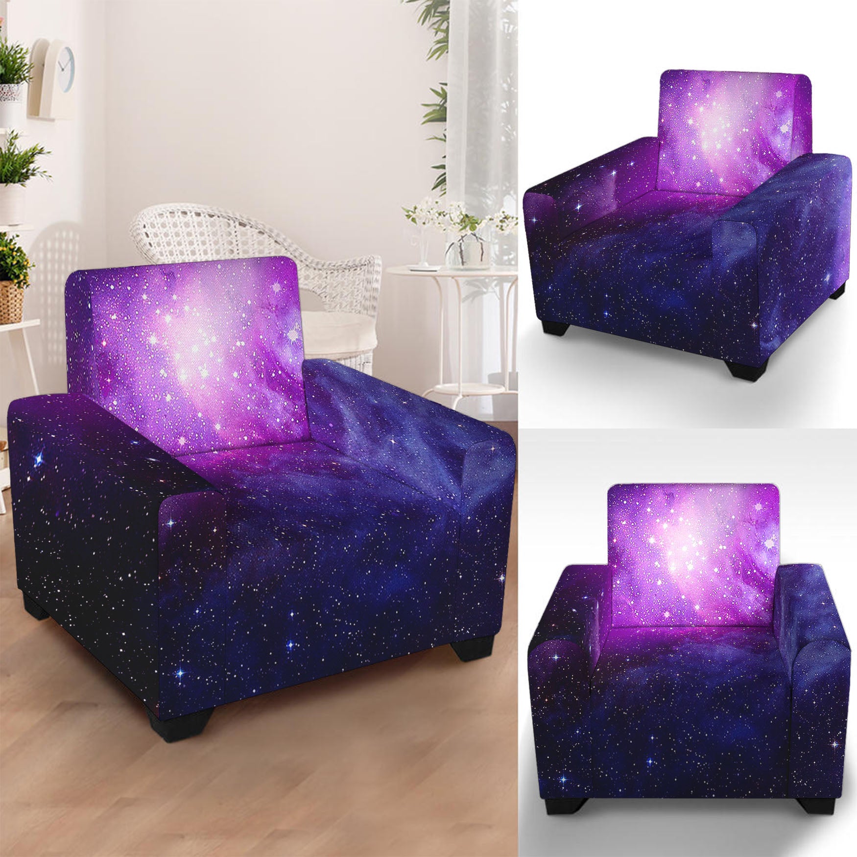 Purple Starfield Galaxy Space Print Armchair Slipcover