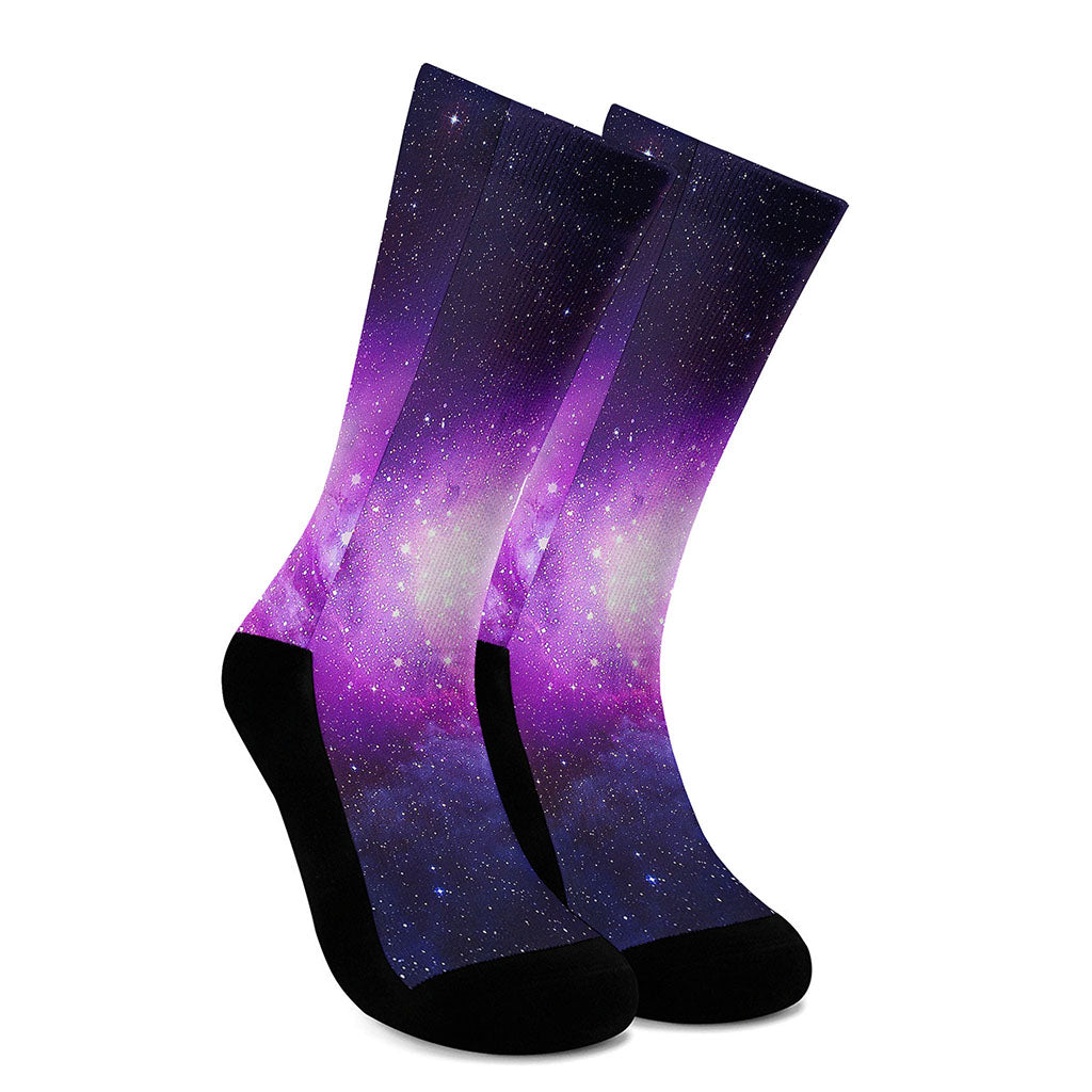 Purple Starfield Galaxy Space Print Crew Socks