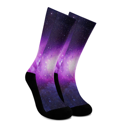 Purple Starfield Galaxy Space Print Crew Socks