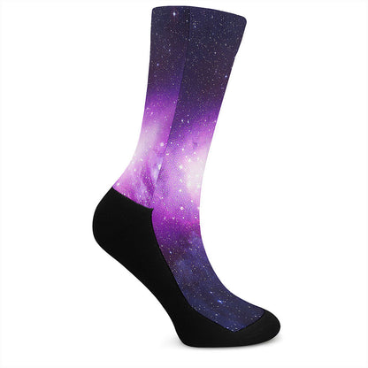 Purple Starfield Galaxy Space Print Crew Socks