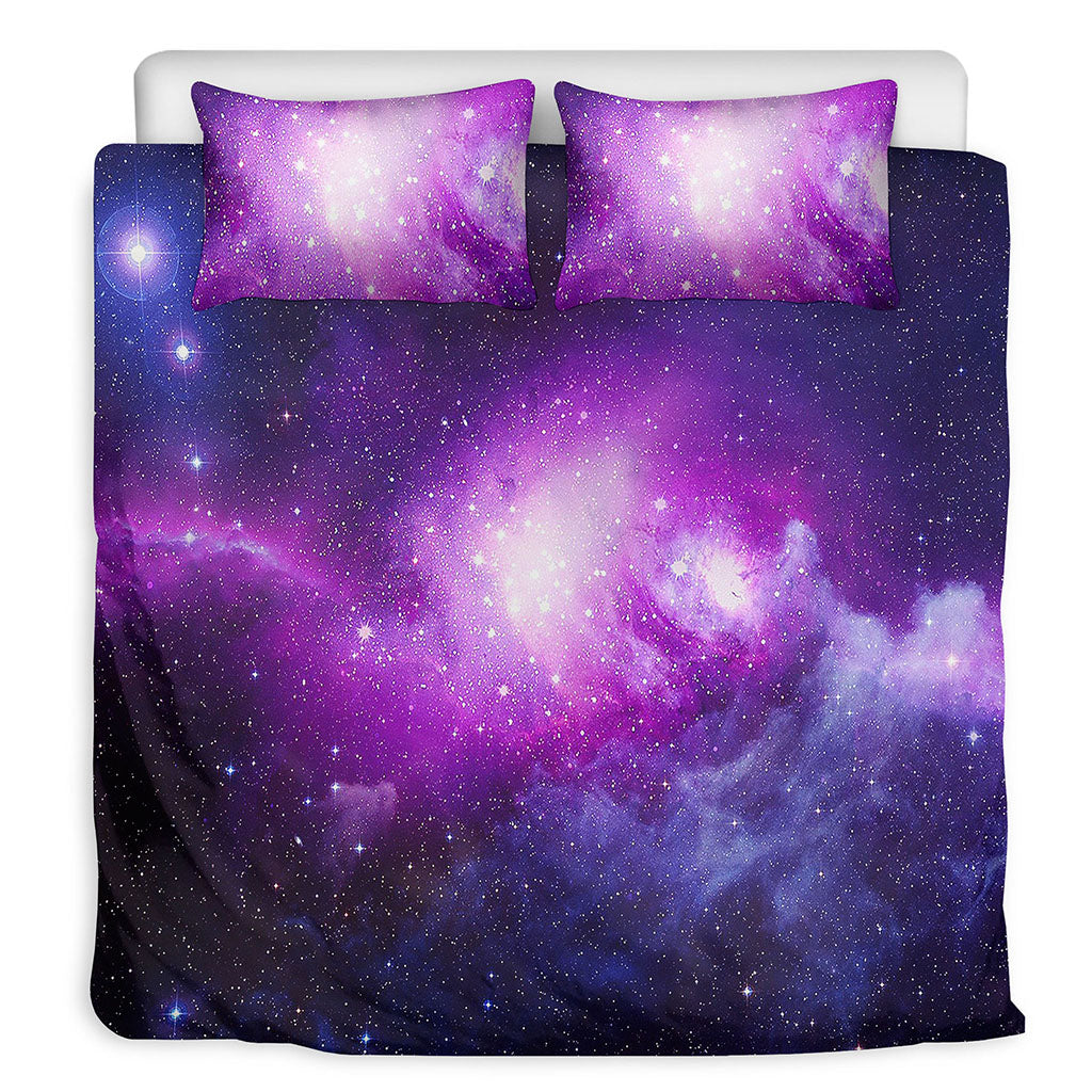 Purple Starfield Galaxy Space Print Duvet Cover Bedding Set