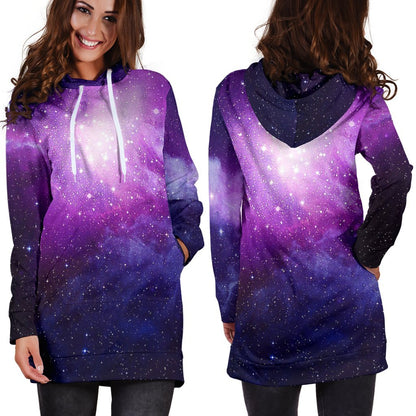 Purple Starfield Galaxy Space Print Hoodie Dress GearFrost