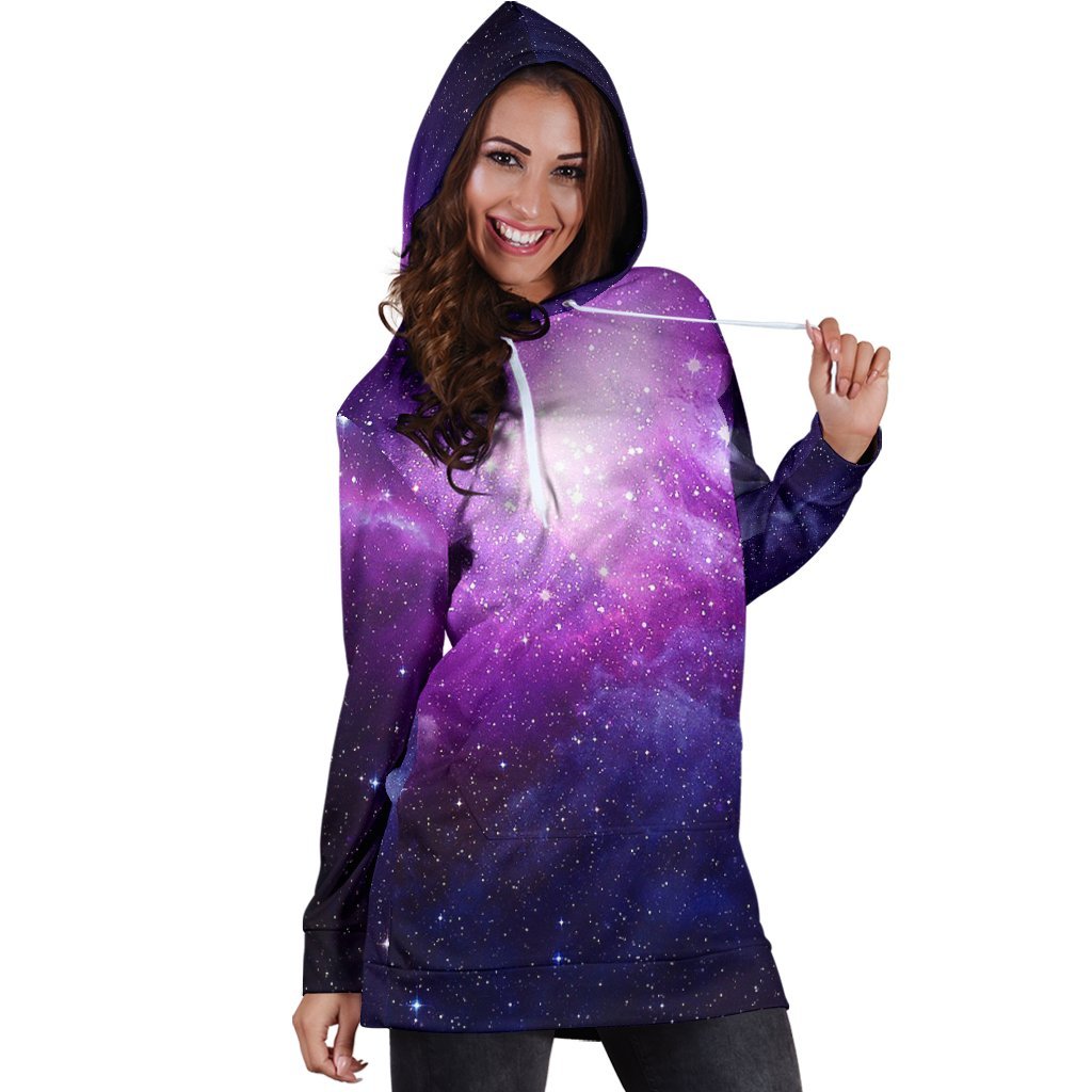 Purple Starfield Galaxy Space Print Hoodie Dress GearFrost
