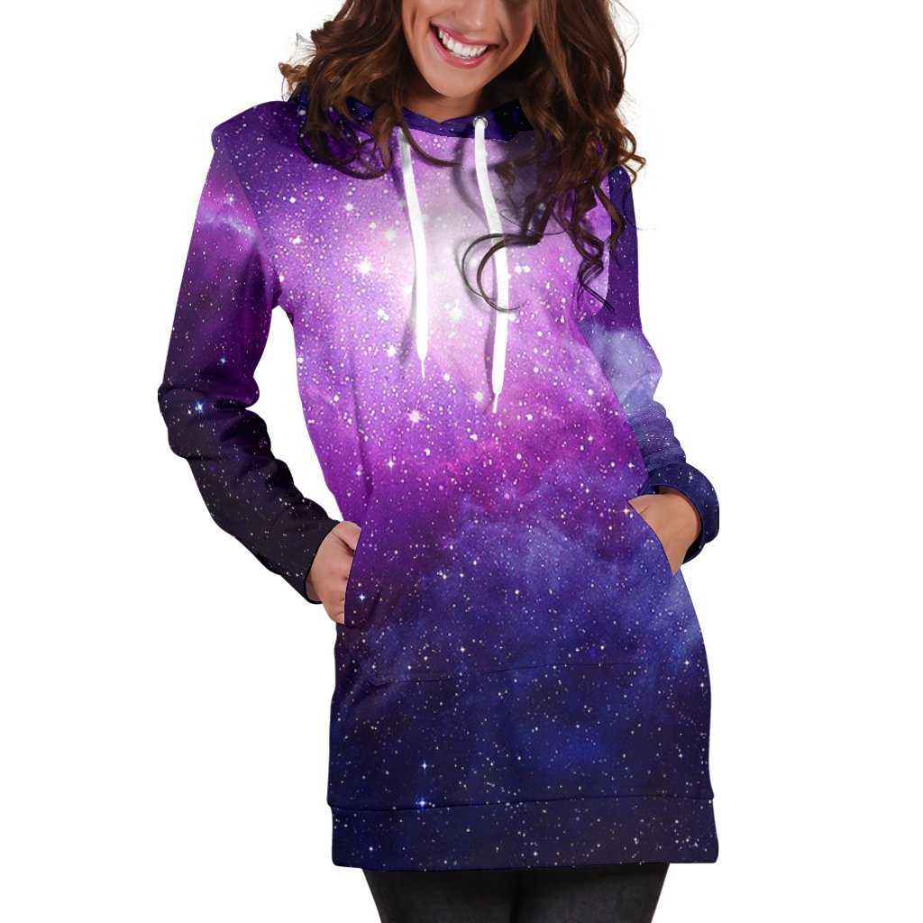 Purple Starfield Galaxy Space Print Hoodie Dress GearFrost