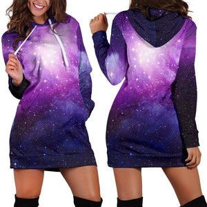 Purple Starfield Galaxy Space Print Hoodie Dress GearFrost