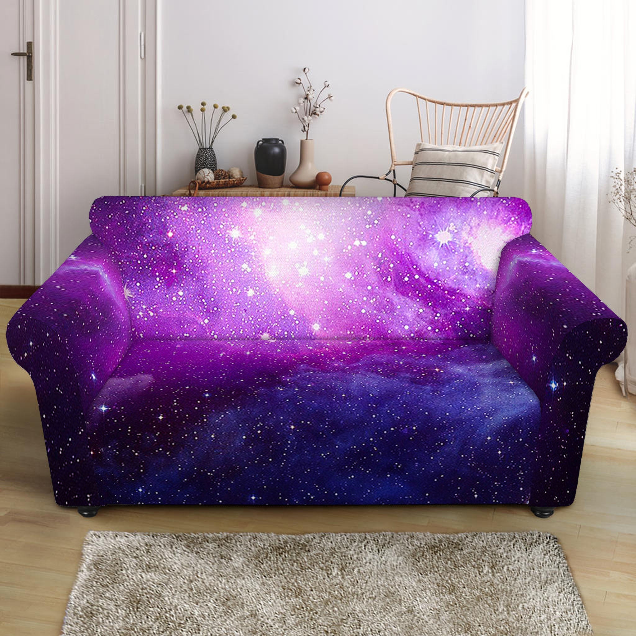 Purple Starfield Galaxy Space Print Loveseat Slipcover