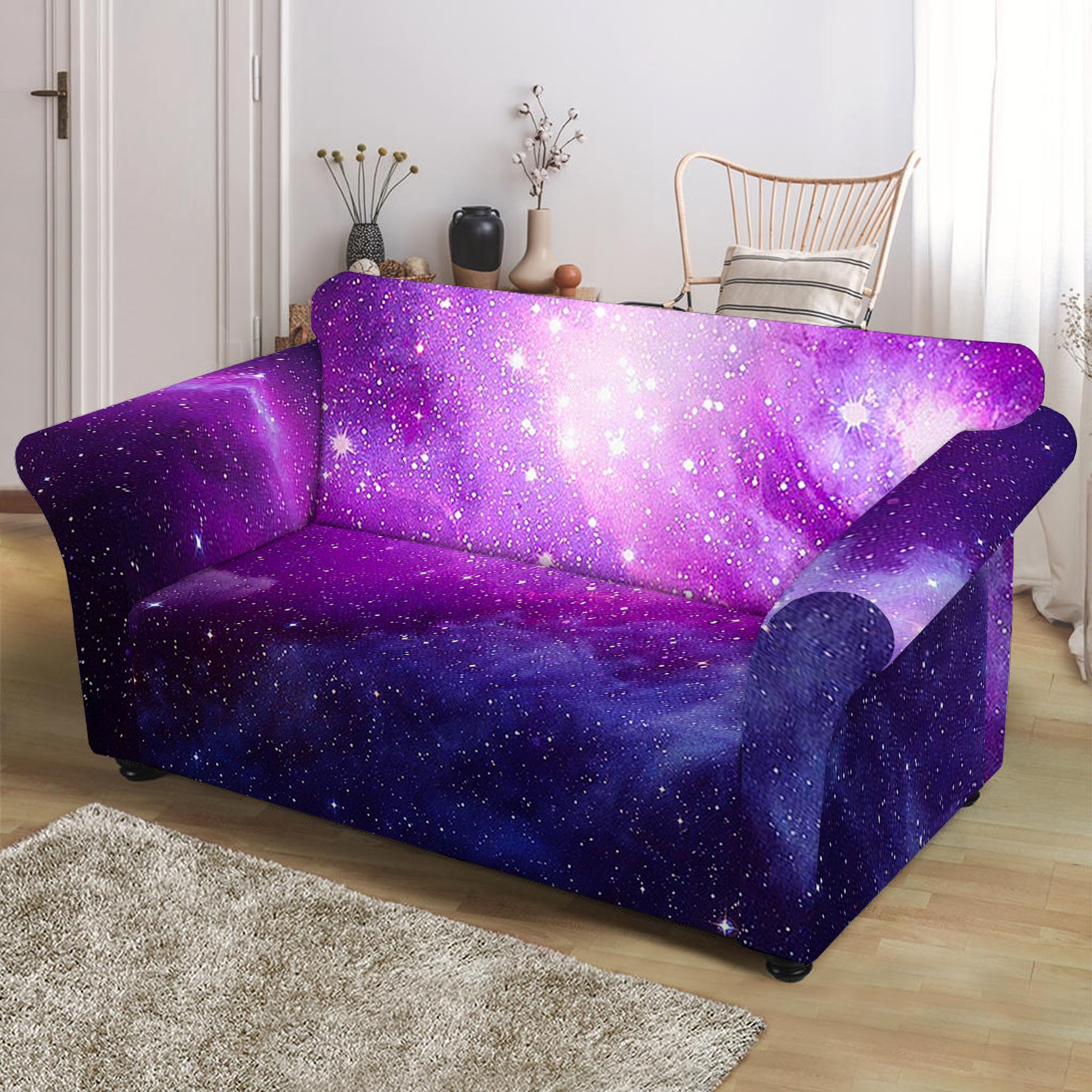 Purple Starfield Galaxy Space Print Loveseat Slipcover